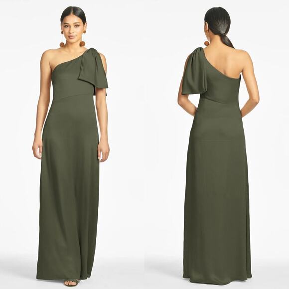 Sachin & Babi Chelsea Dress Crinkle One Shoulder Maxi Gown Moss Green NWT 2 - Picture 1 of 8
